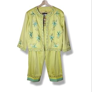 City Girl Nancy Bolen Beaded Embroidered Jacket + Capri Pants Sz 10 Vintage